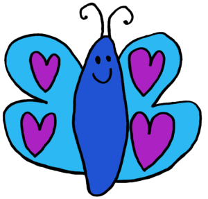 Blue Butterfly with Pink Hearts on Wings
